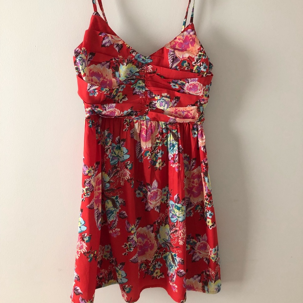Red Floral Roxy Spaghetti Strap Dress